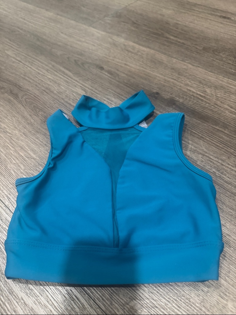 Girls Teal High-Neck Crop Tank Top